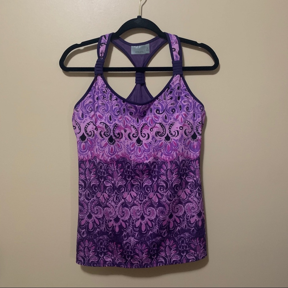 Athleta Purple Paisley Racerback Tank Built in Bra